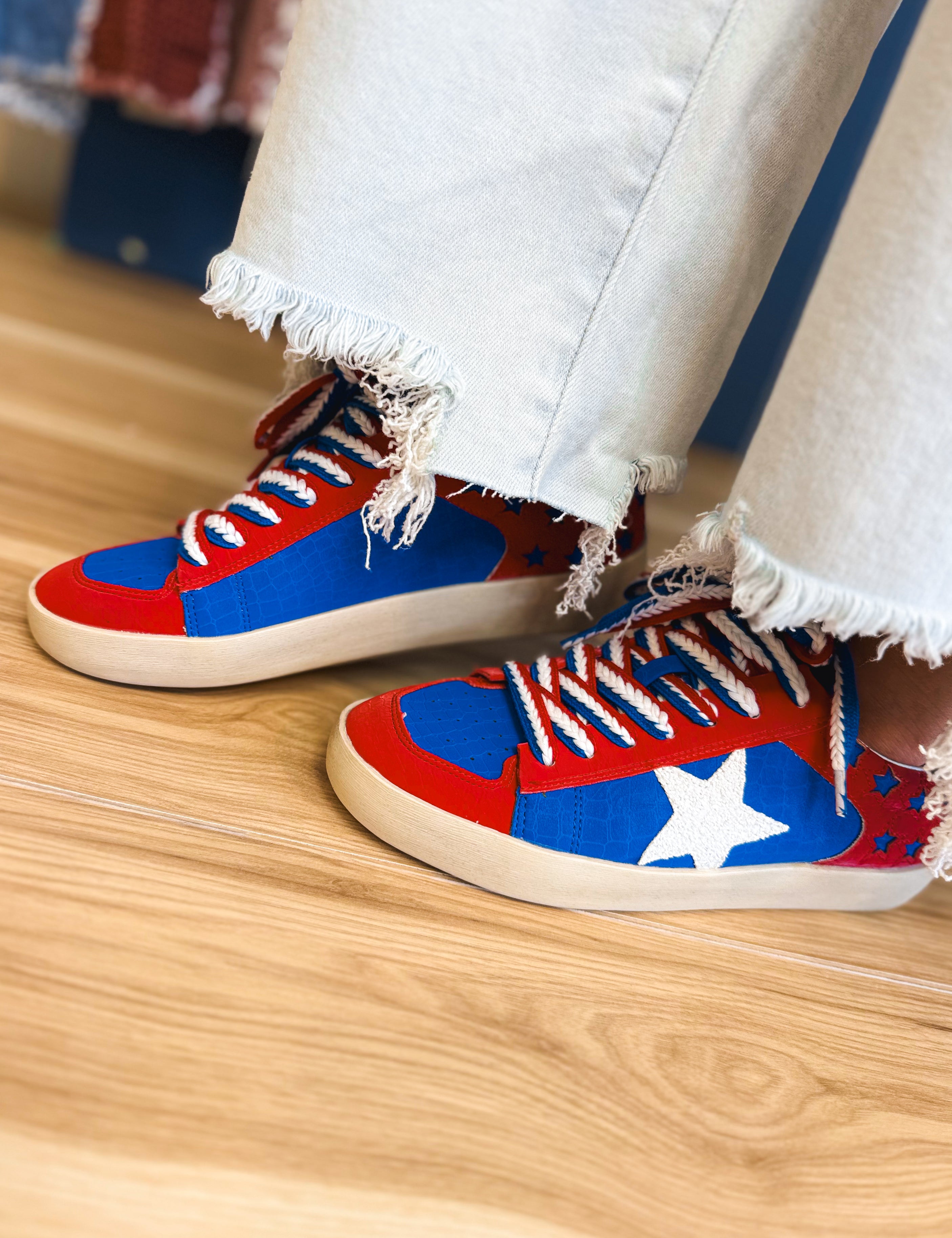 The Candace Sneaker - Blue/Red - Lace and Grace Boutique