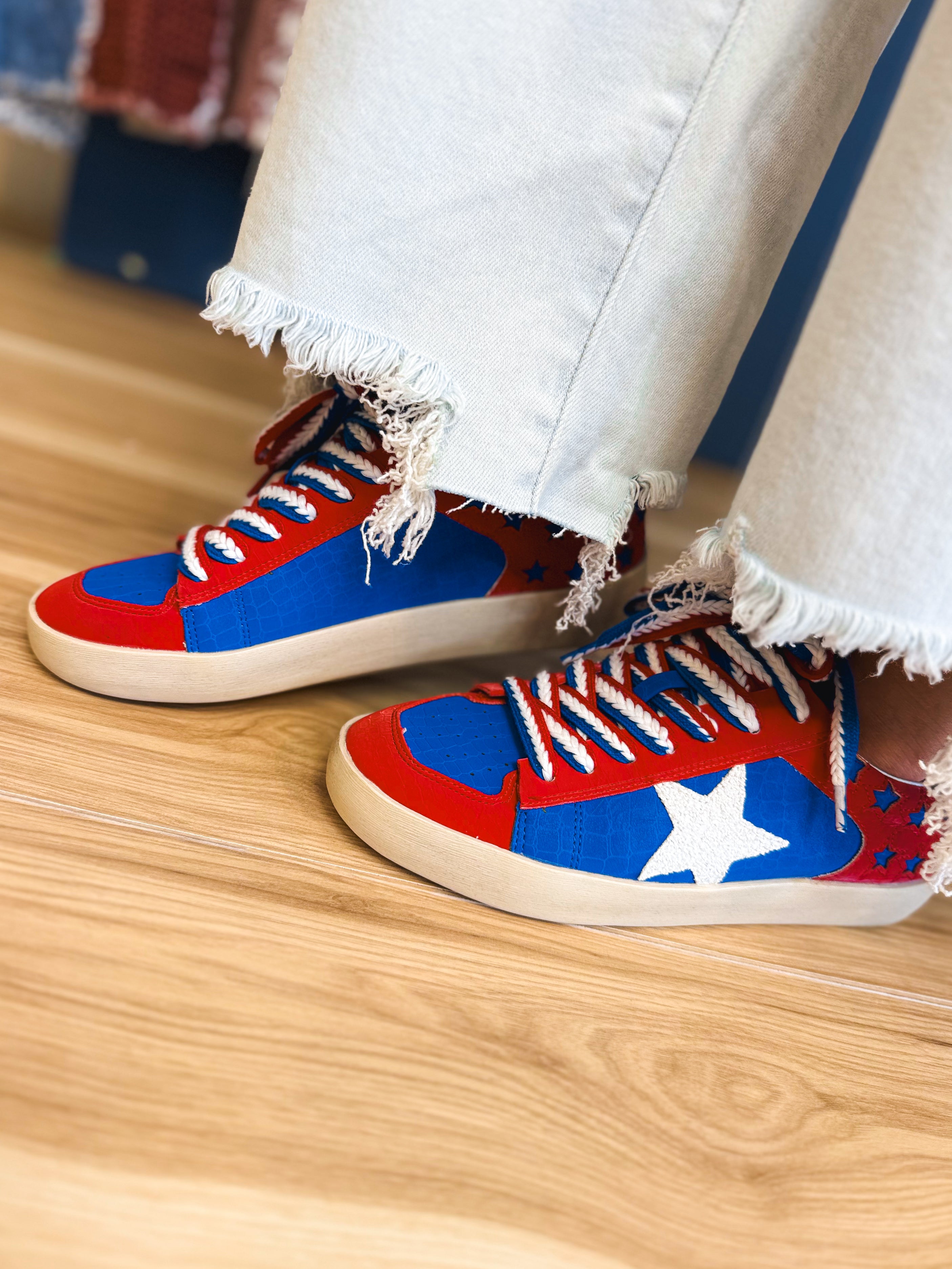 The Candace Sneaker - Blue/Red - Lace and Grace Boutique