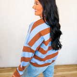 Striped Crewneck Sweatshirt - Choco/M.Blue