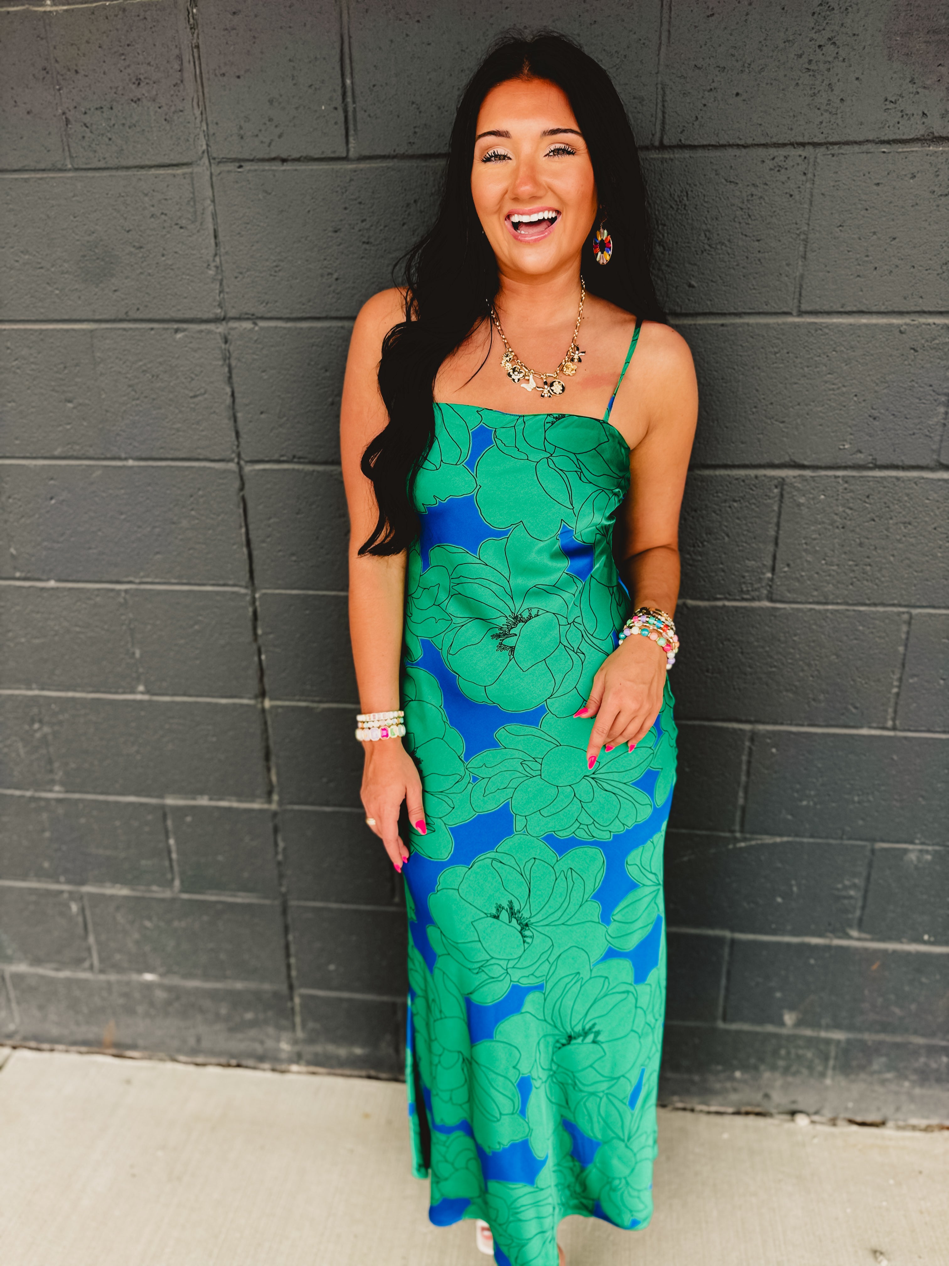 Floral Slip Maxi Dress - Blue/Green