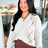 Multicolor Stitch Detail Button Down Knit Cardigan - Oatmeal