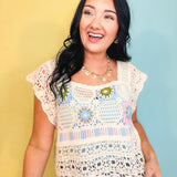Multicolor Crochet Square Neck Crop Top - Natural - Lace and Grace Boutique