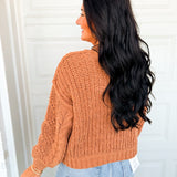 POL Cable Knit Balloon Sleeve Pullover Sweater - Burnt Topaz