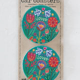 Natural Life Car Coasters Set of 2 - Loved