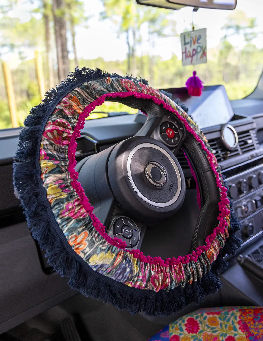 Natural Life Velvet Steering Wheel Cover - Green Painterly Vines - Lace and Grace Boutique