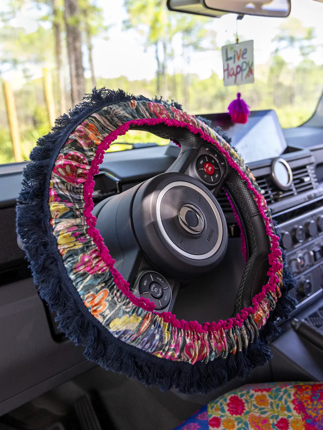 Natural Life Velvet Steering Wheel Cover - Green Painterly Vines - Lace and Grace Boutique