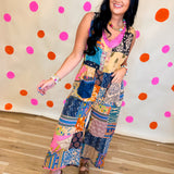 POL V-Neck Patchwork Overalls - Almond Multi