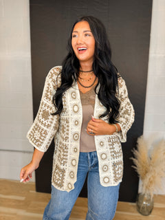 POL Granny Square Crochet Cardigan - Mocha Multi - Lace and Grace Boutique