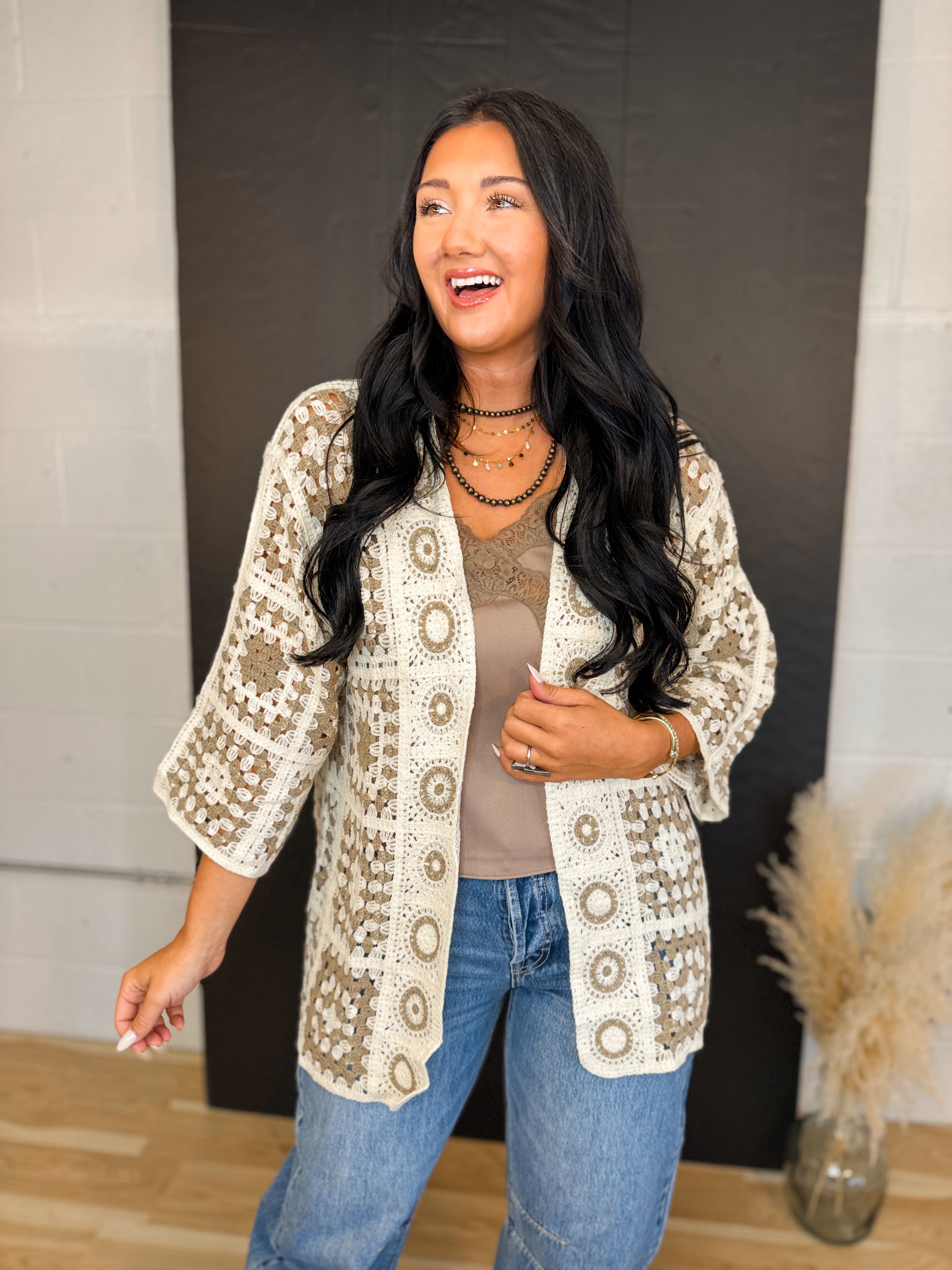 POL Granny Square Crochet Cardigan - Mocha Multi - Lace and Grace Boutique