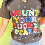 Count Your Lucky Stars Graphic Tee - Charcoal - Lace and Grace Boutique