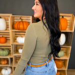 Basic Ribbed Crewneck Long Sleeve Top - Dark Olive - Lace and Grace Boutique