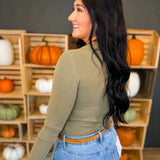 Basic Ribbed Crewneck Long Sleeve Top - Dark Olive - Lace and Grace Boutique