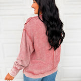 Acid Wash Ribbed Pullover Top - Winter Rose