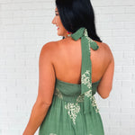 Smocked Border Print Maxi Dress - Rich Teal - Lace and Grace Boutique