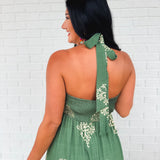 Smocked Border Print Maxi Dress - Rich Teal - Lace and Grace Boutique