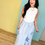 Eyelet Embroidered Midi Skirt - Chambray - Lace and Grace Boutique