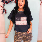 POL American Flag Patch Contrast Stitch Top - Navy - Lace and Grace Boutique