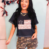 POL American Flag Patch Contrast Stitch Top - Navy - Lace and Grace Boutique