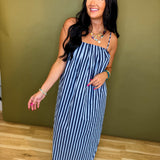 Striped Midi Dress - Blue/Navy - Lace and Grace Boutique