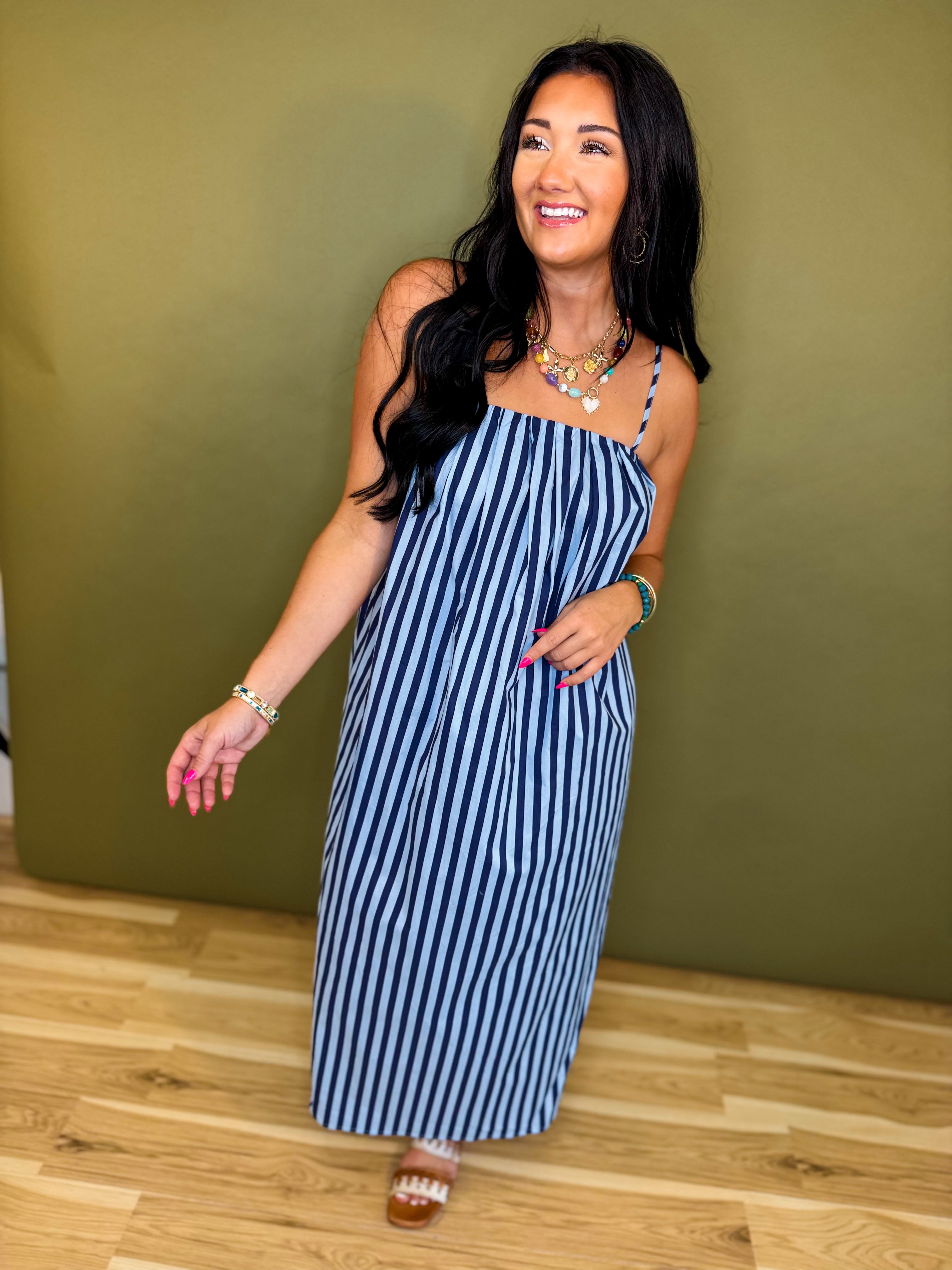 Striped Midi Dress - Blue/Navy - Lace and Grace Boutique