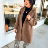 Oversized Button Detail Boucle Long Coat - Chestnut