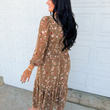 Romantic Floral Smocked Button Down Maxi Dress - Dusted Olive