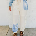 Patchwork Cotton Gauze Wide Leg Pants - Cream - Lace and Grace Boutique
