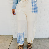 Patchwork Cotton Gauze Wide Leg Pants - Cream - Lace and Grace Boutique