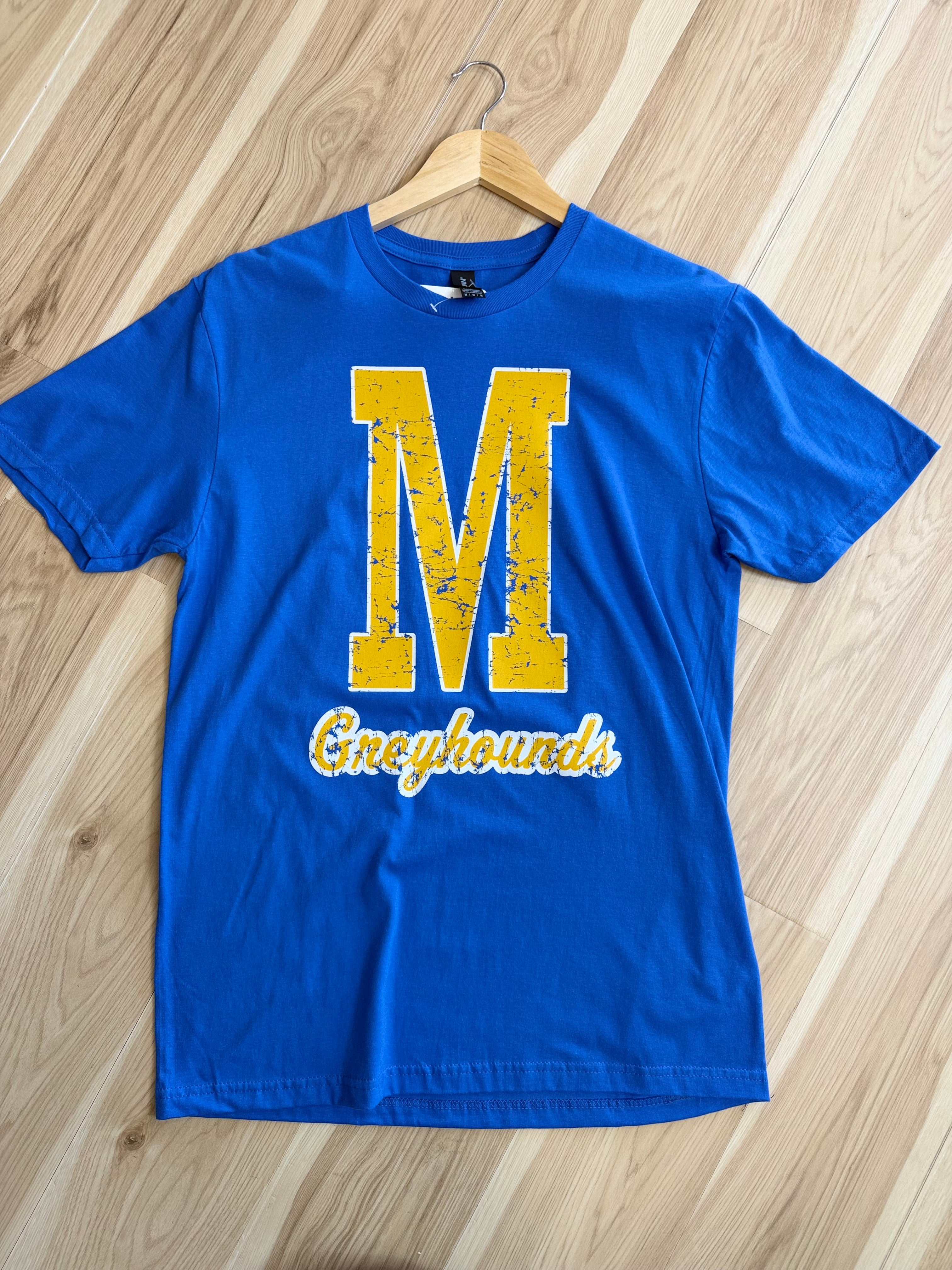 M Greyhounds Distressed Tee - Royal - Lace and Grace Boutique