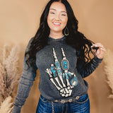 Skeleton Hand Mineral Washed Sweatshirt - Black - Lace and Grace Boutique