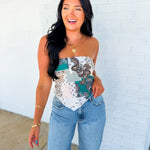 Paisley Crossover Halter Bandeau Top - Teal - Lace and Grace Boutique