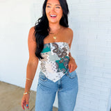 Paisley Crossover Halter Bandeau Top - Teal - Lace and Grace Boutique