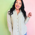 Oversized Striped Button Down Top - Sage - Lace and Grace Boutique