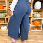 Mineral Wash Cotton & Linen Culotte Pants - Charcoal - Lace and Grace Boutique