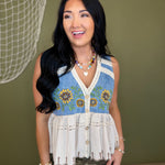 Oli & Hali Sunflower Embroidery Washed Denim Vest - Lace and Grace Boutique