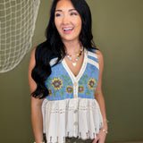 Oli & Hali Sunflower Embroidery Washed Denim Vest - Lace and Grace Boutique