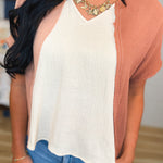 Striped Boxy V-Neck Knit Top - Pink/Coral - Lace and Grace Boutique