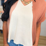 Striped Boxy V-Neck Knit Top - Pink/Coral - Lace and Grace Boutique