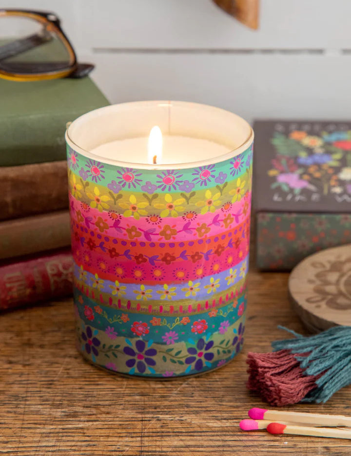 Soy Jar Candle by Natural Life - Border Print - Lace and Grace Boutique