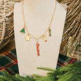 Christmas charm gold paperclip chain link necklace.