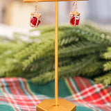 Christmas present bead drop earrings in red/gold.