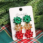 Set of 3 Christmas bow post drop earrings.
