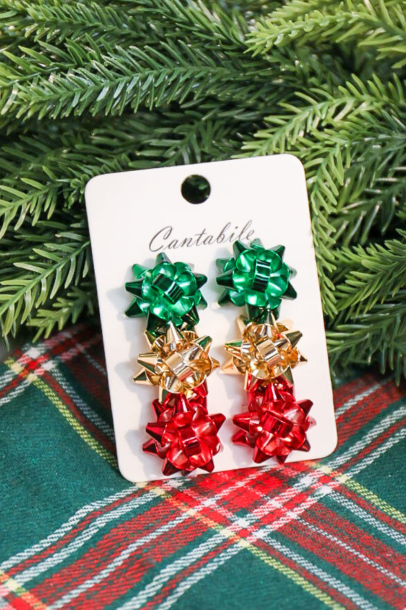Set of 3 Christmas bow post drop earrings.