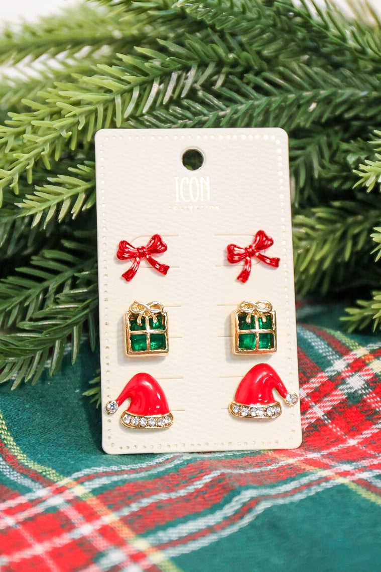 Set of 3 Christmas post drop earrings.
