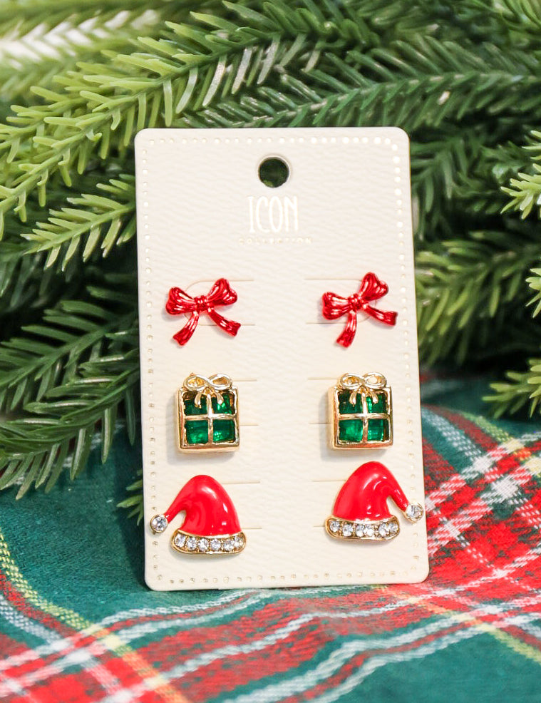 Set of 3 Christmas post drop earrings.