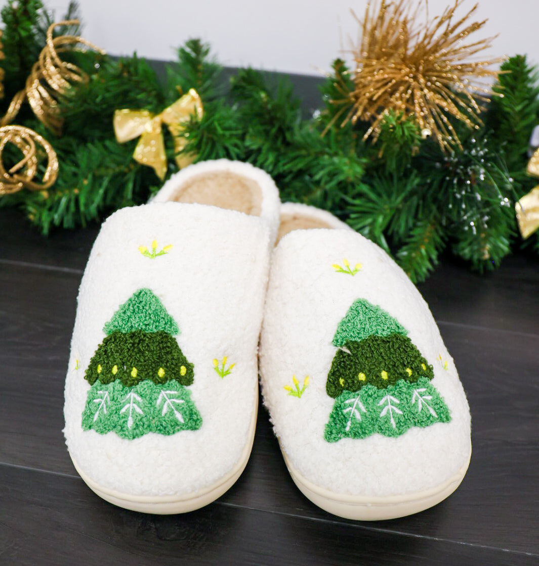 Christmas tree plush slippers.