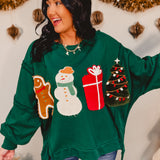 Christmas corduroy Christmas patches high-low top in green.