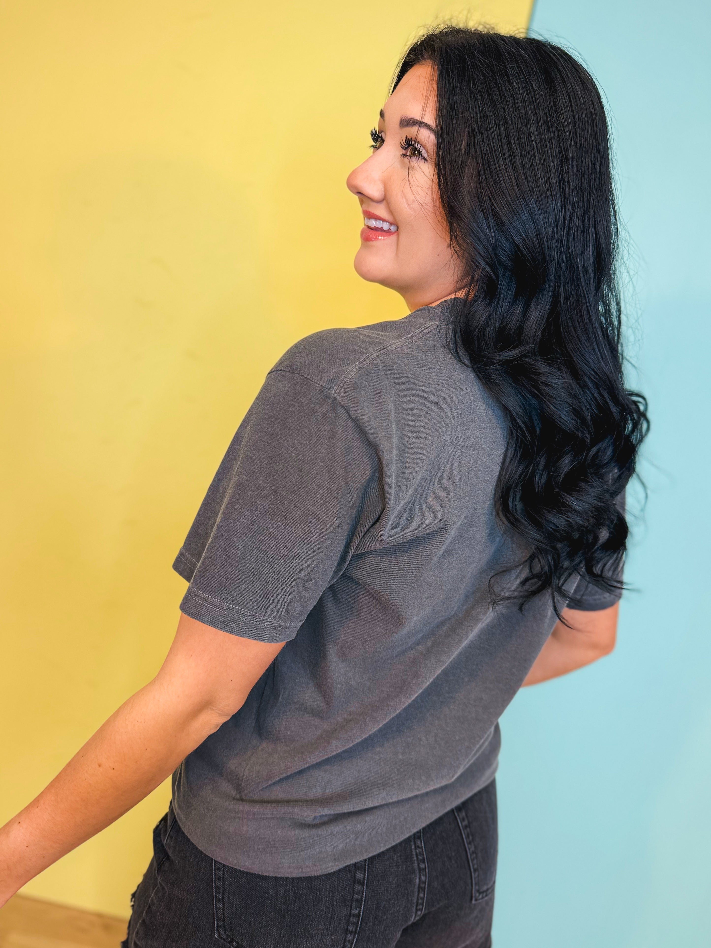 Baseball Coquette Bow Graphic Tee - Pepper - Lace and Grace Boutique