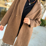 Oversized Button Detail Boucle Long Coat - Chestnut