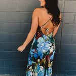 Floral Satin Slip Maxi Dress - Blue Multi - Lace and Grace Boutique